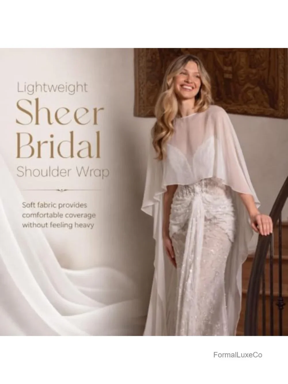 Chiffon Bridal Cape Asymmetric Wedding Shawl Wrap Cover Up